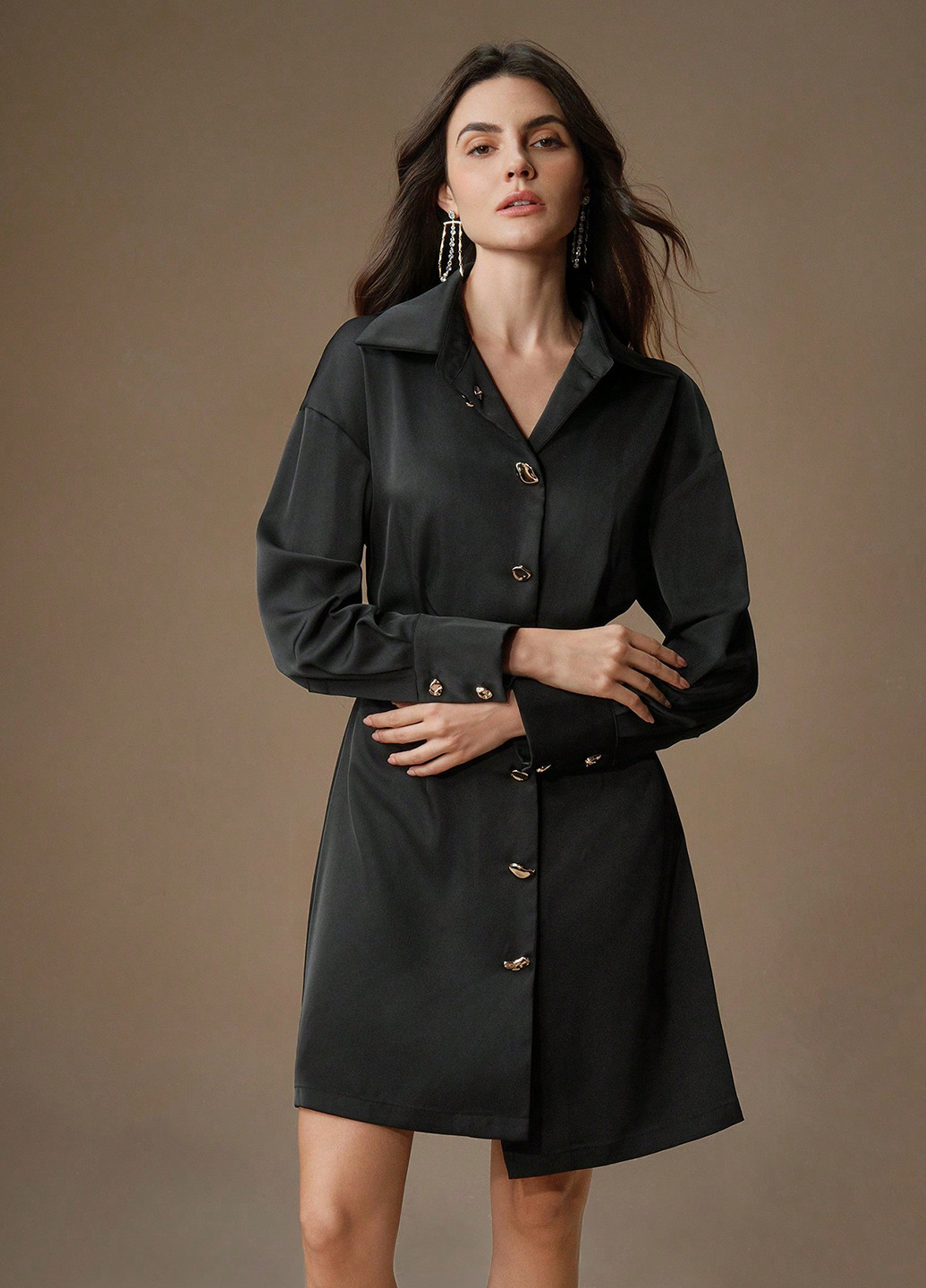 Чорна кежуал сукня сукня-сорочка SHEIN однотонна