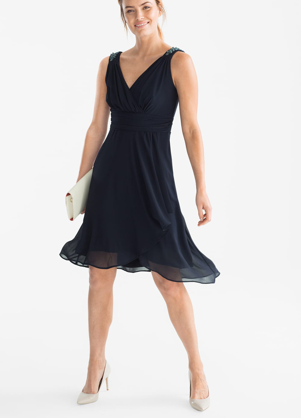 Темно-синя коктейльна сукня кльош, на запах C&A однотонна