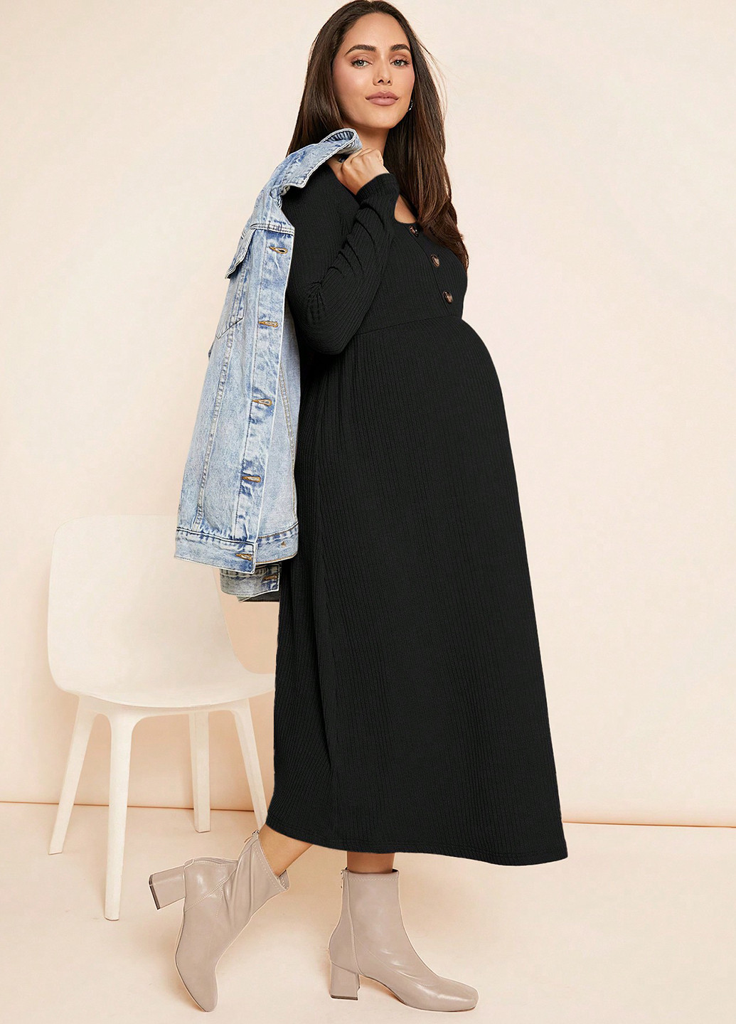 Чорна кежуал сукня для вагітних сукня светр SHEIN однотонна