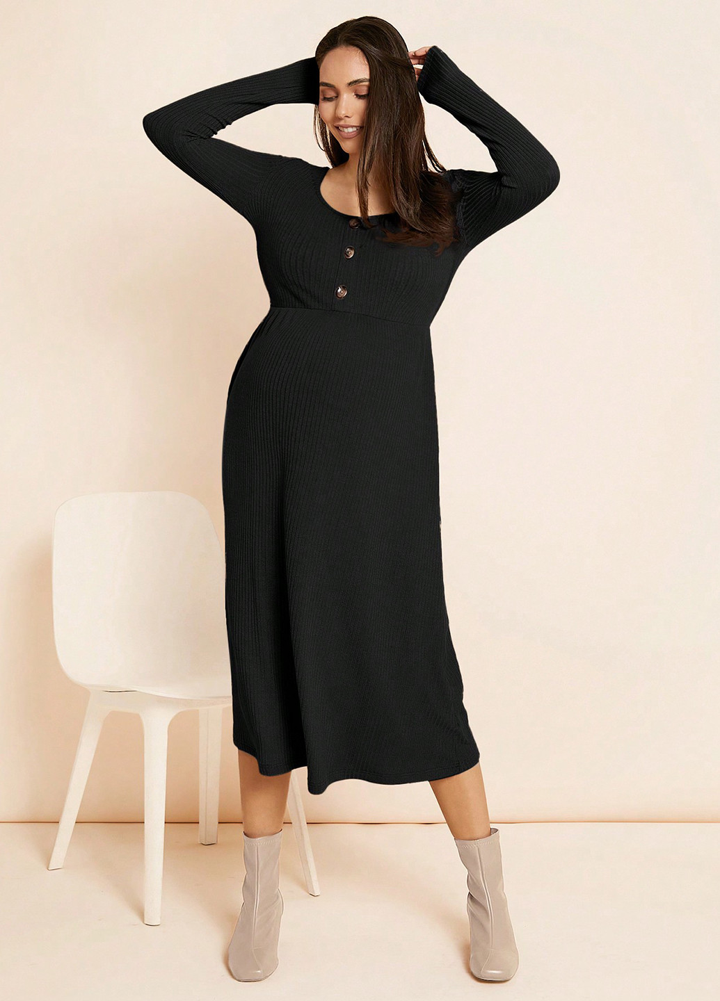 Чорна кежуал сукня для вагітних сукня светр SHEIN однотонна