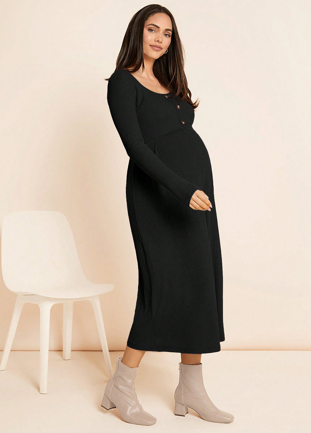 Чорна кежуал сукня для вагітних сукня светр SHEIN однотонна