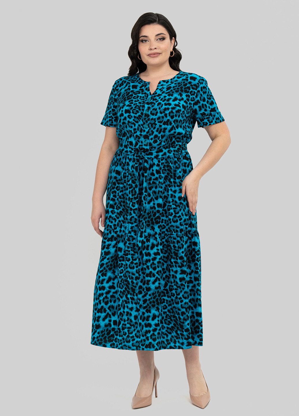 Комбинированное кэжуал платье а-силуэт A'll Posa леопардовый