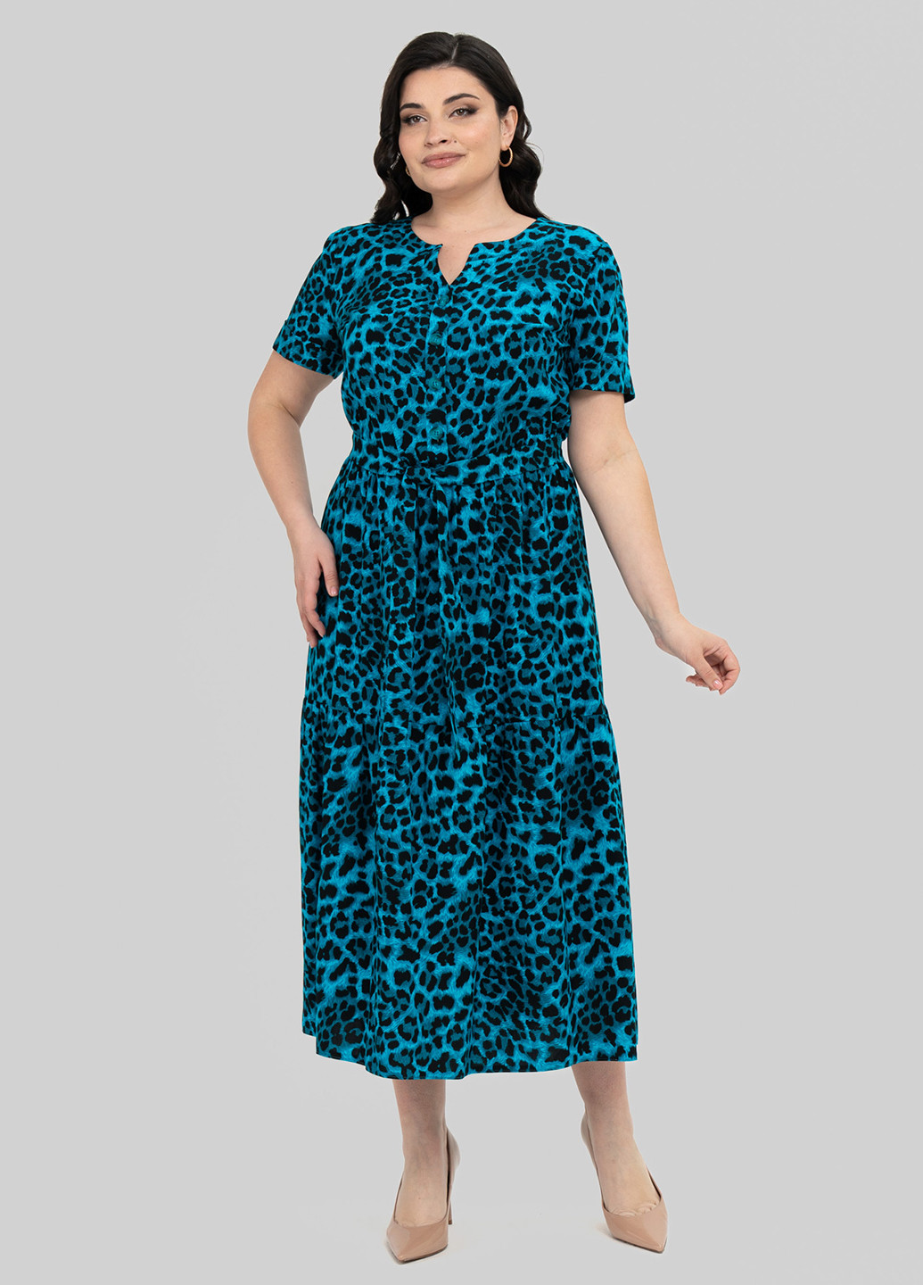 Комбинированное кэжуал платье а-силуэт A'll Posa леопардовый