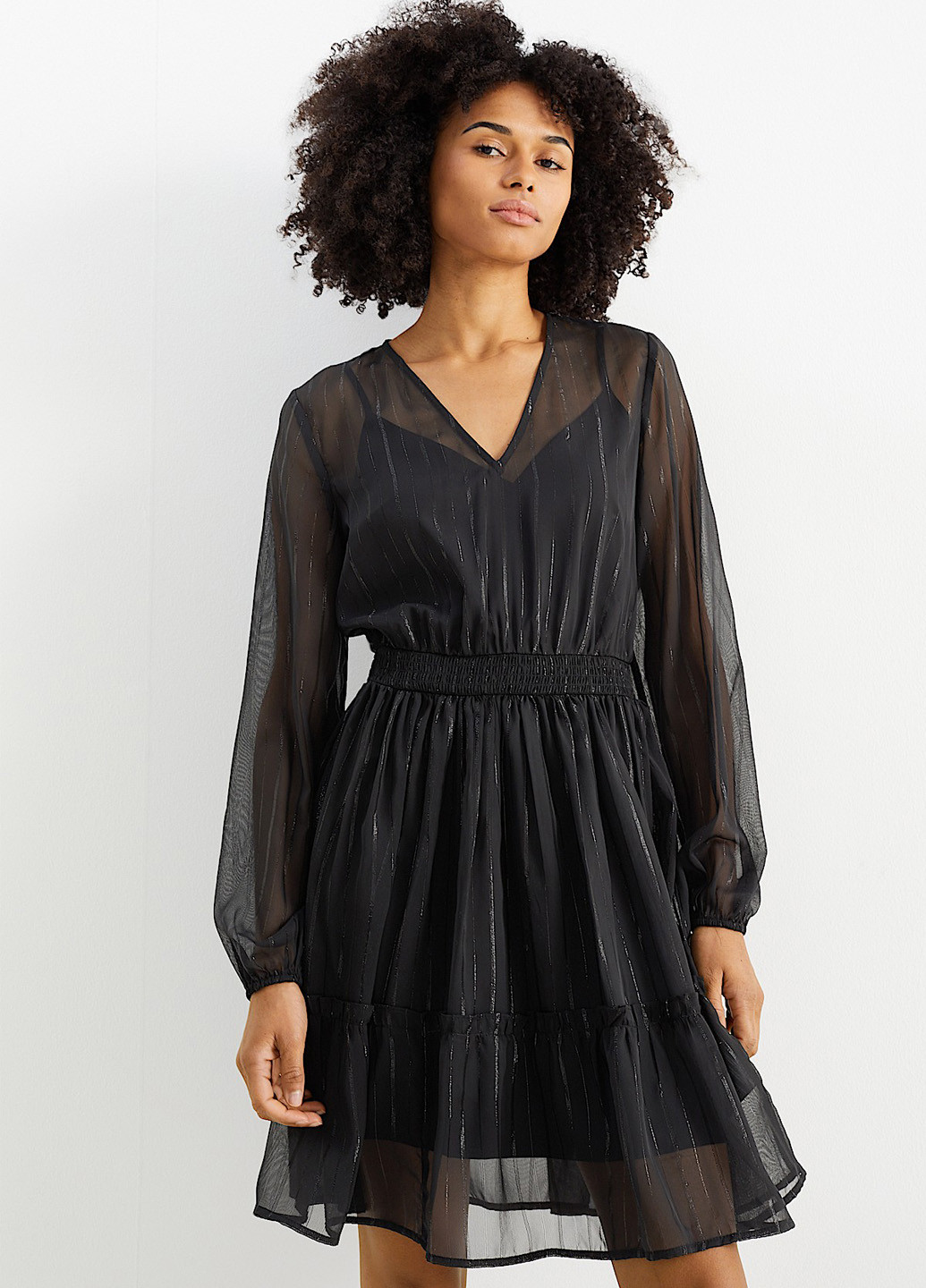 Черное вечернее платье клеш C&A однотонное