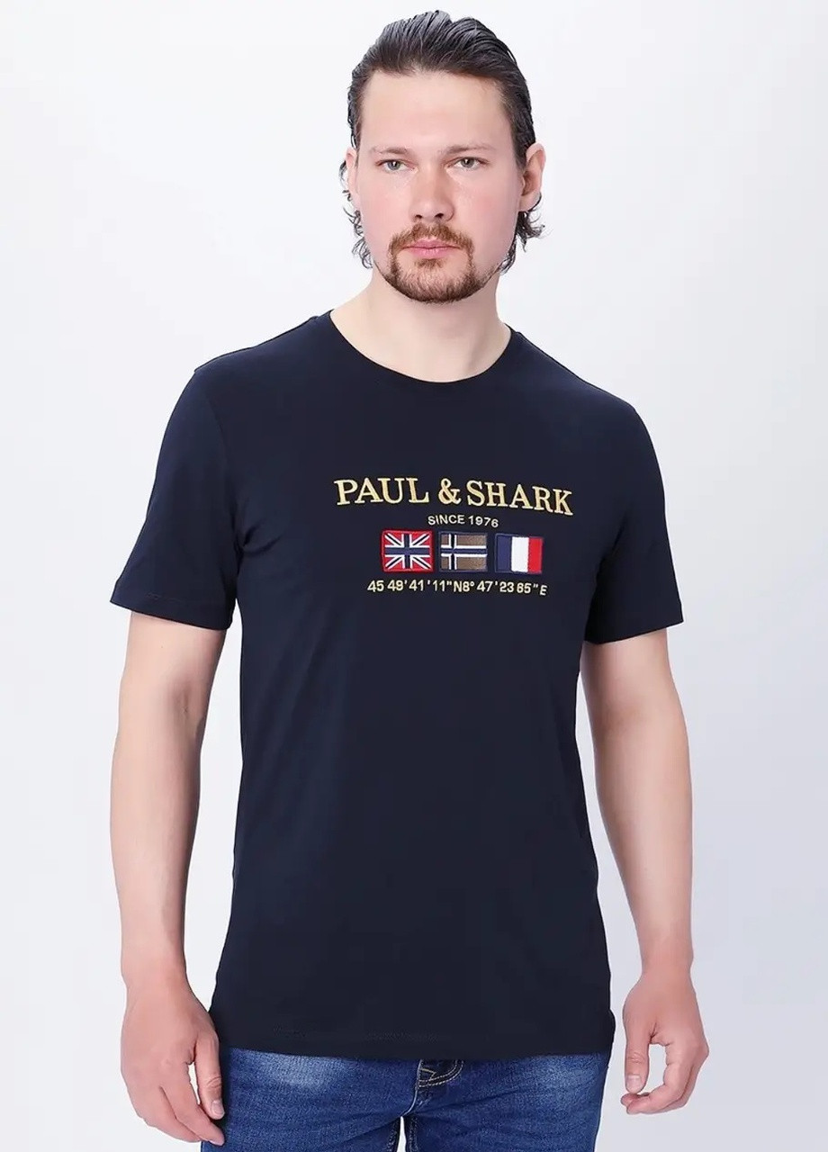 Темно-синяя футболка мужская Paul & Shark Embroidered flag T-shirt