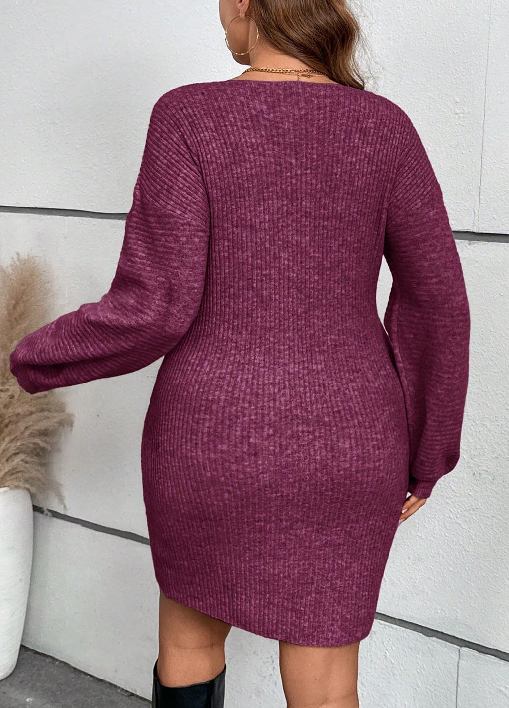 Бордова вечірня, кежуал сукня сукня светр SHEIN однотонна