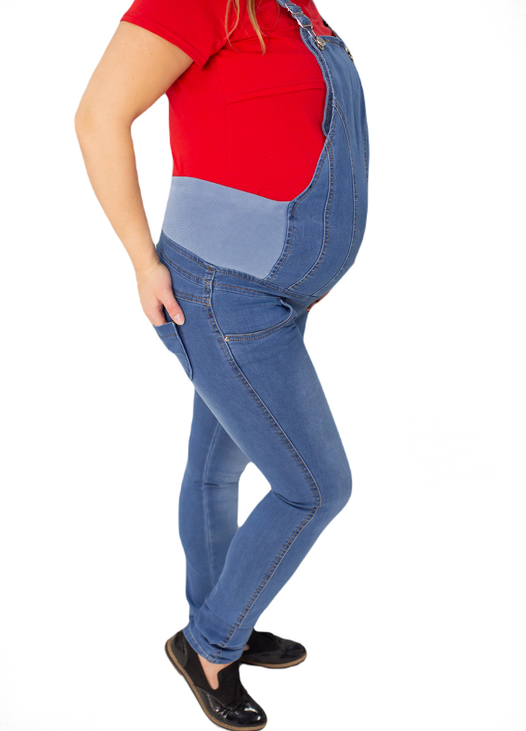 1100-02 Джинсовий комбінезон для вагітних Синій HN комбінезон-брюки однотонний синій джинсовий бавовна