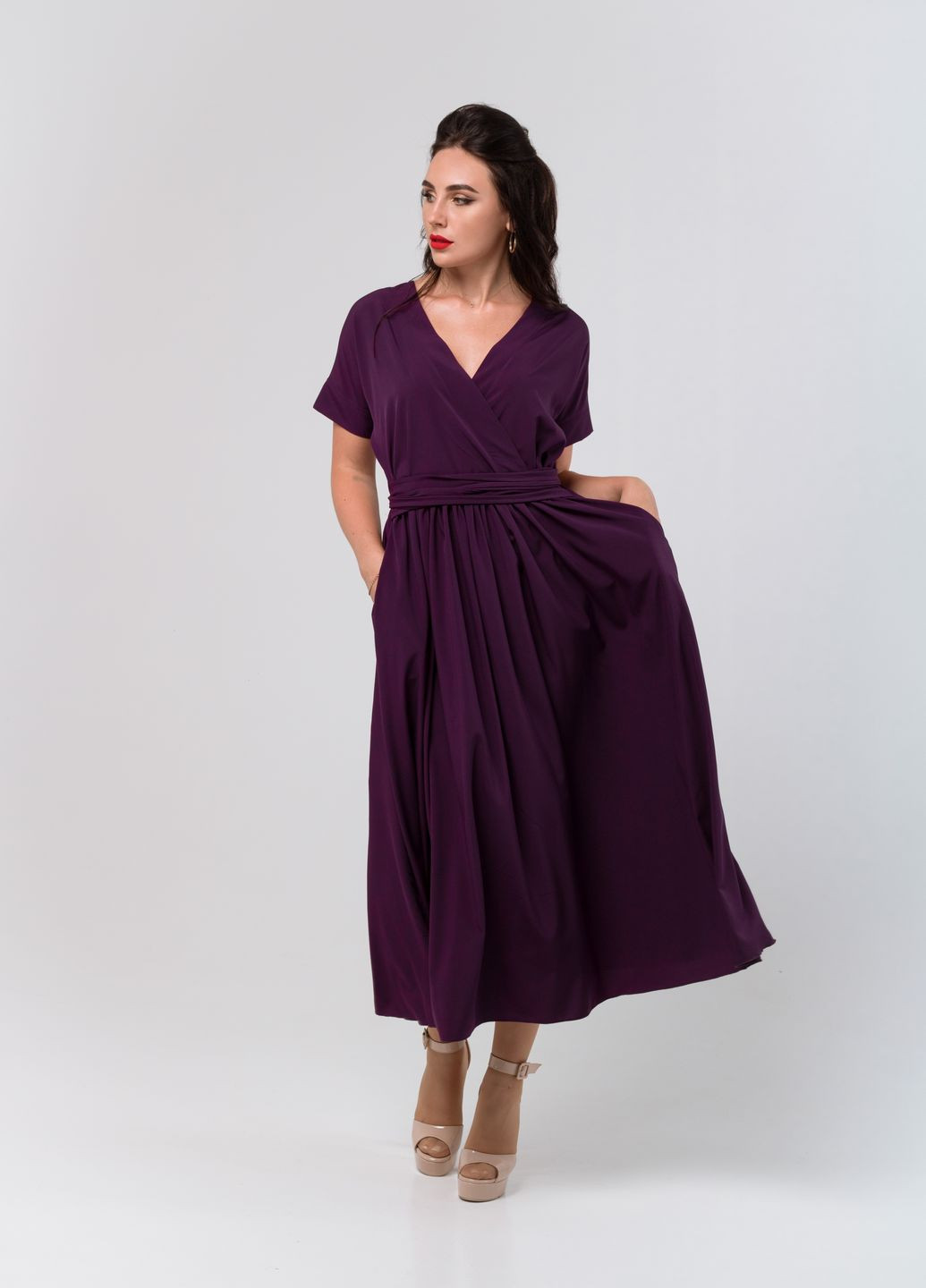 Фиолетовое кэжуал платье so-78217-fio с юбкой-солнце Alpama