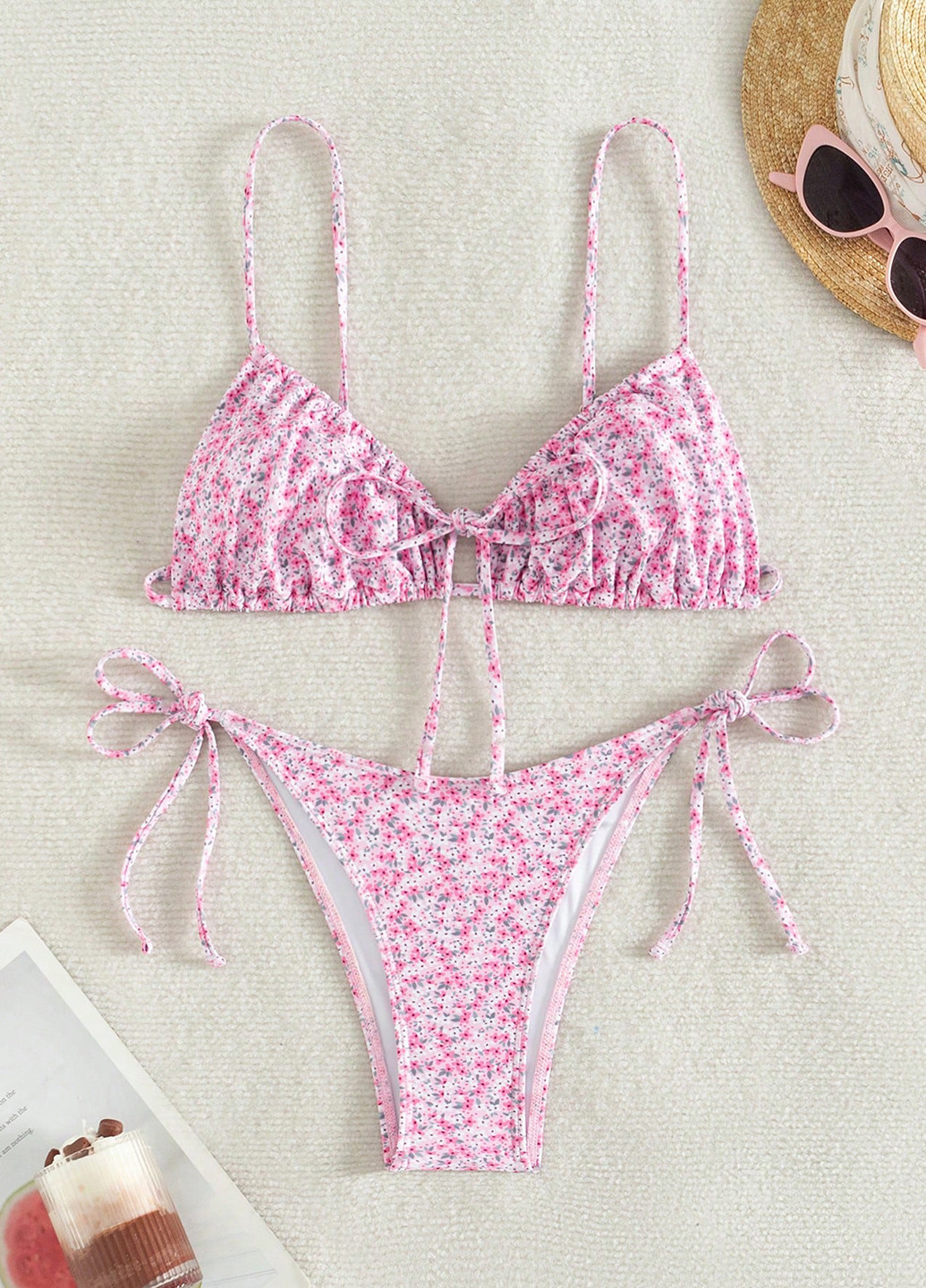 Розовый летний купальник (лиф, трусики) бикини, раздельный SHEIN