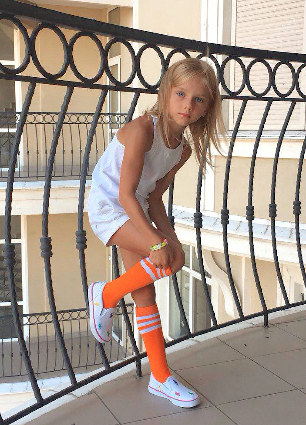 Гольфы детские оранжевые с белыми полосками Mo Ko Ko Socks (253888634)