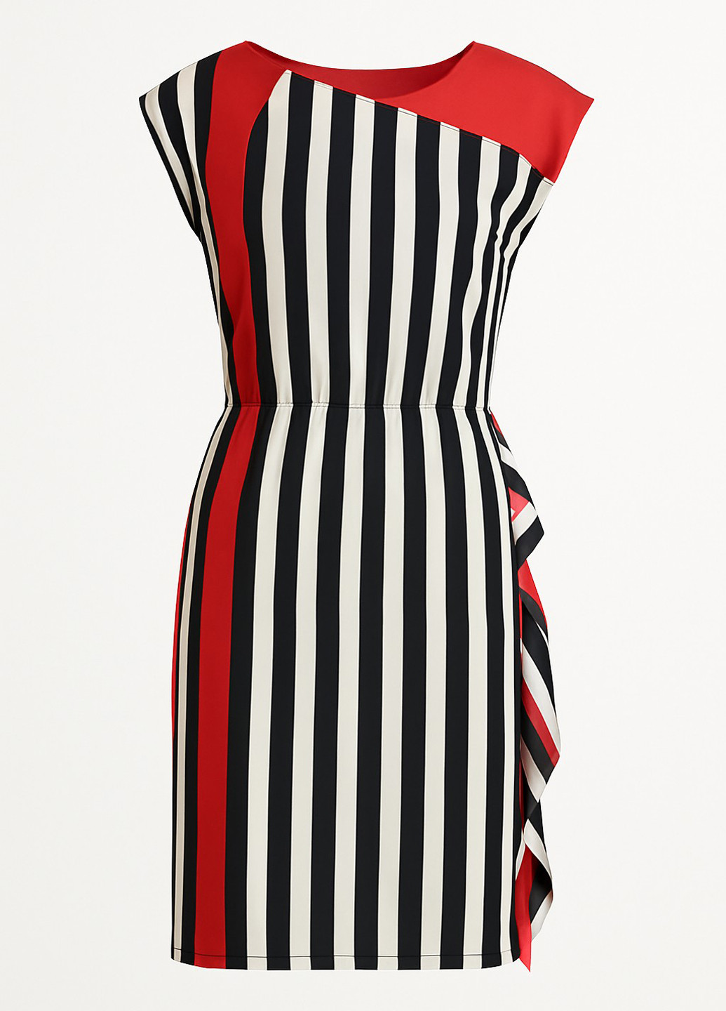 Черно-белое кэжуал платье футляр Sassofono в полоску