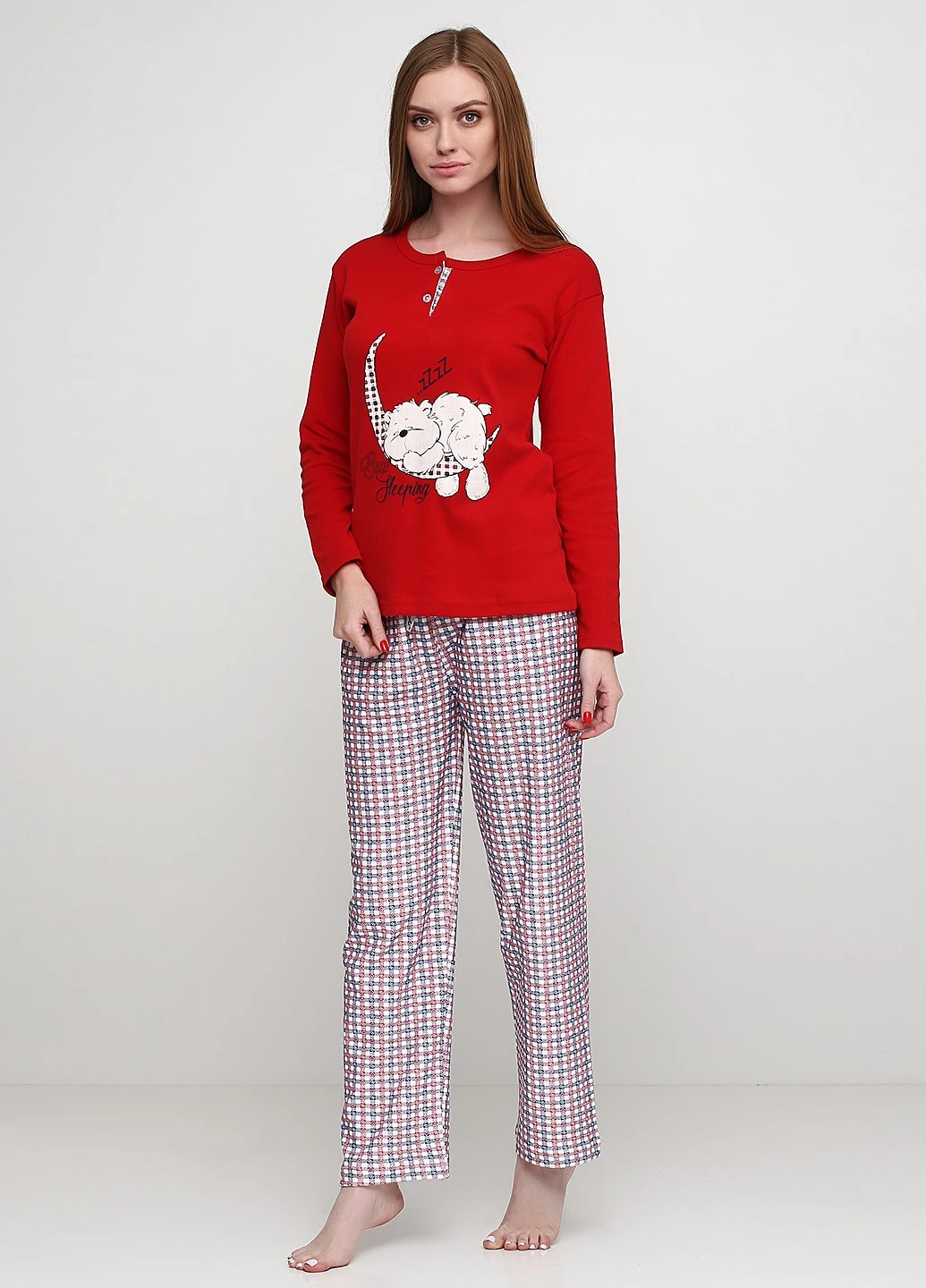 Червона зимня комплект щільний трикотаж (світшот, штани) Good Night Pajama