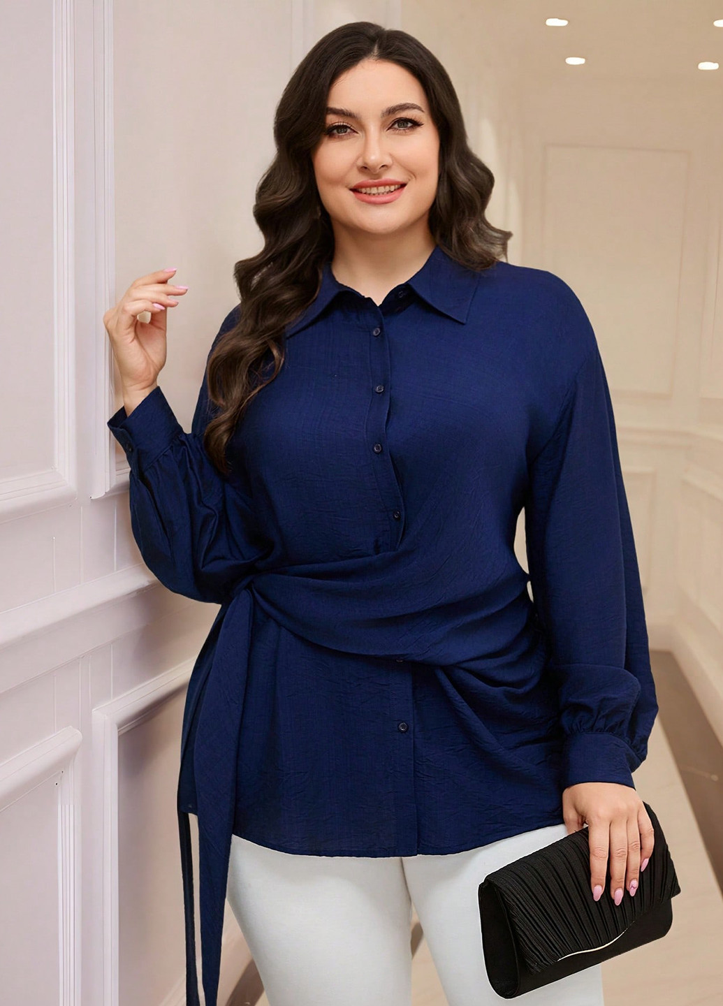 Тёмно-синяя блуза SHEIN