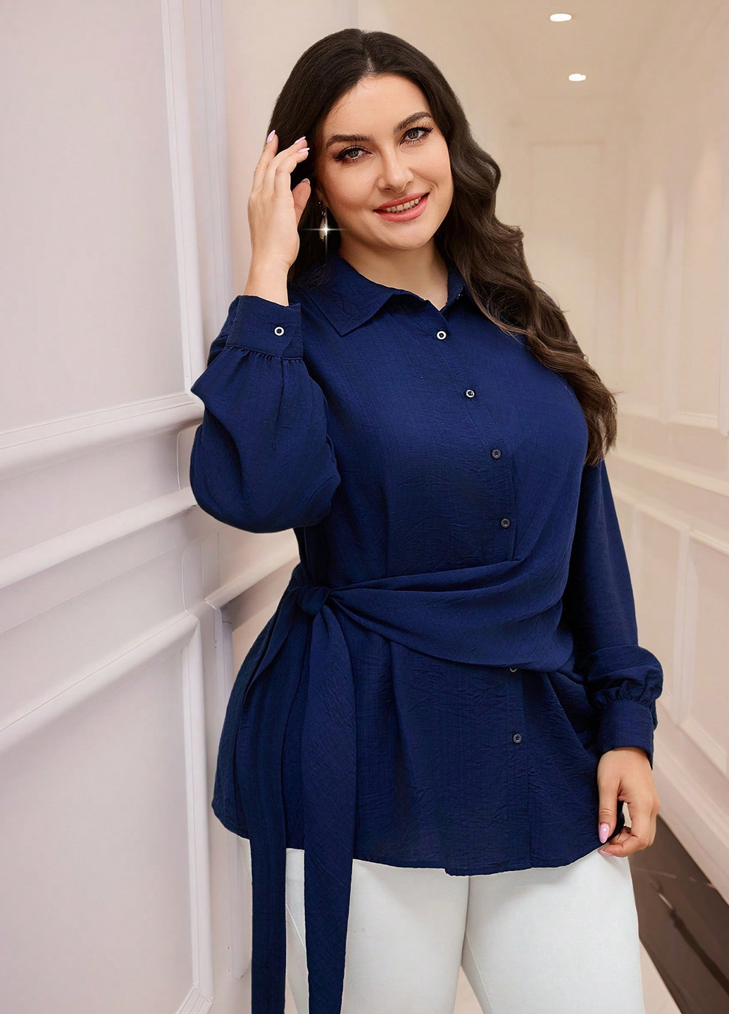 Тёмно-синяя блуза SHEIN