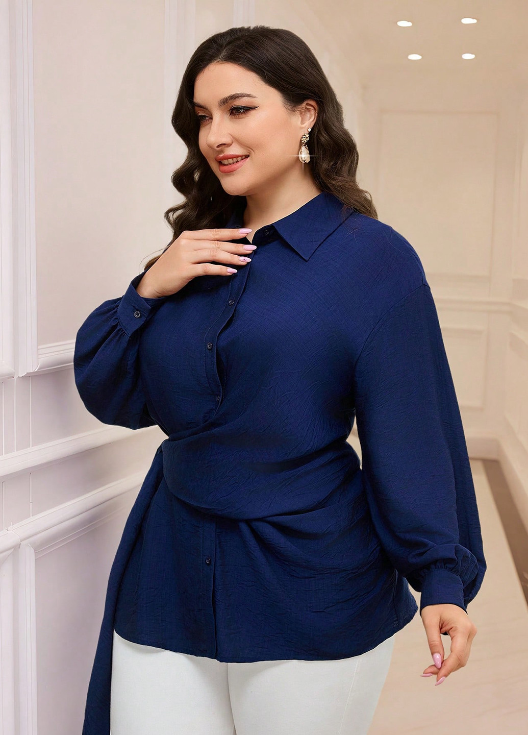 Тёмно-синяя блуза SHEIN