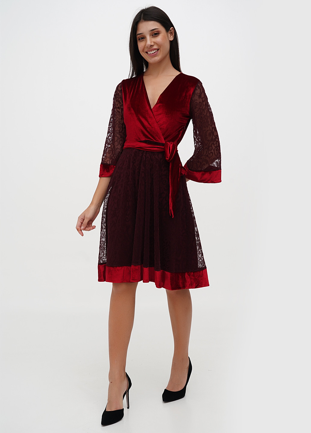 Бордова кежуал сукня на запах Sassofono однотонна