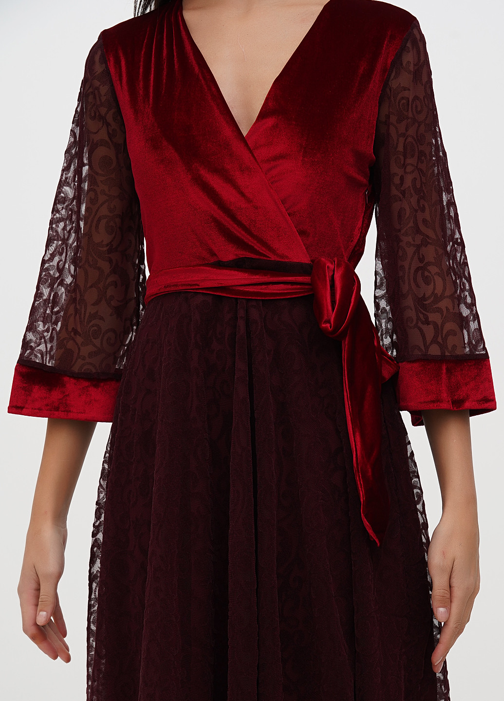 Бордова кежуал сукня на запах Sassofono однотонна