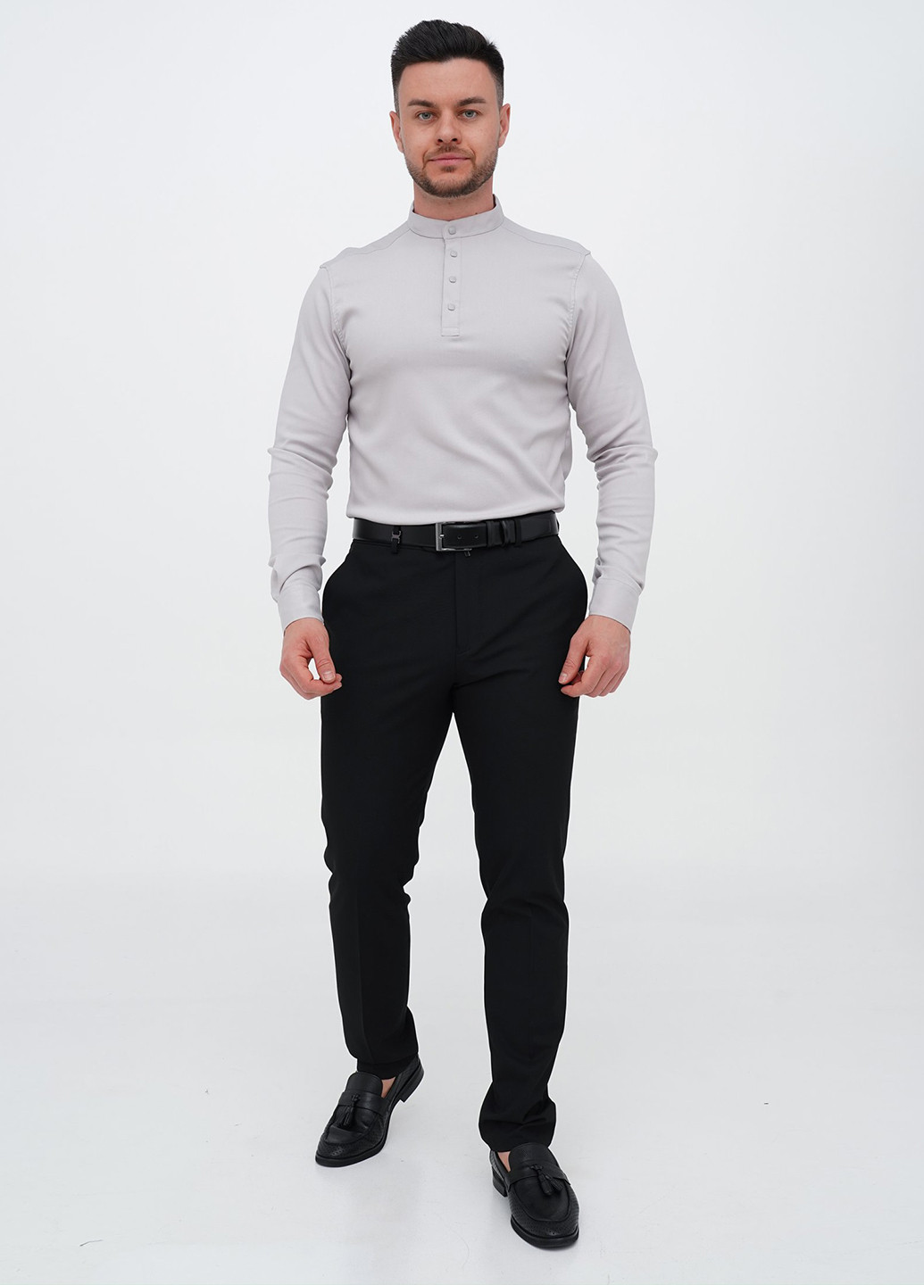 Светло-серая кэжуал, классическая рубашка однотонная Trend Collection