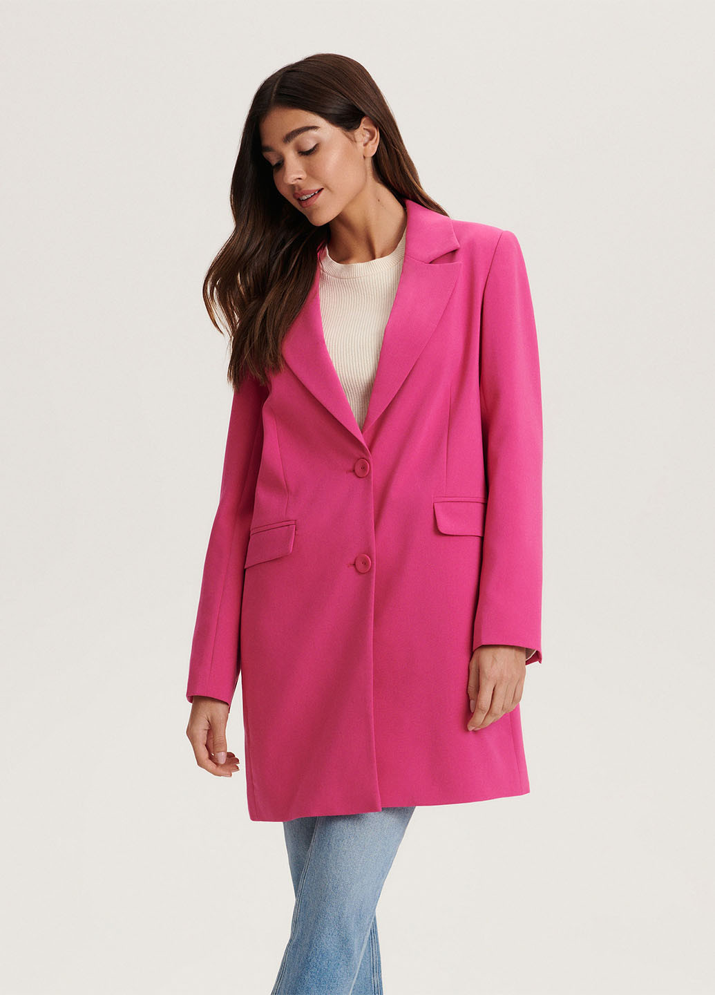 Розовое демисезонное Пальто однобортное Reserved