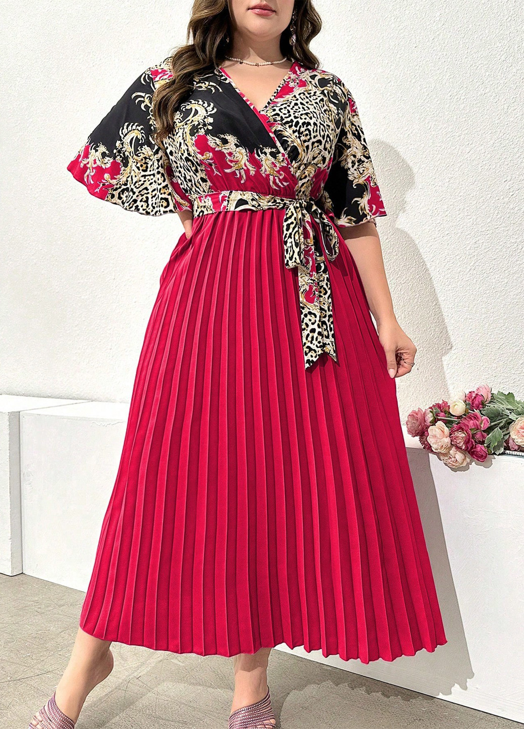 Комбинированное вечернее платье плиссированное SHEIN с рисунком