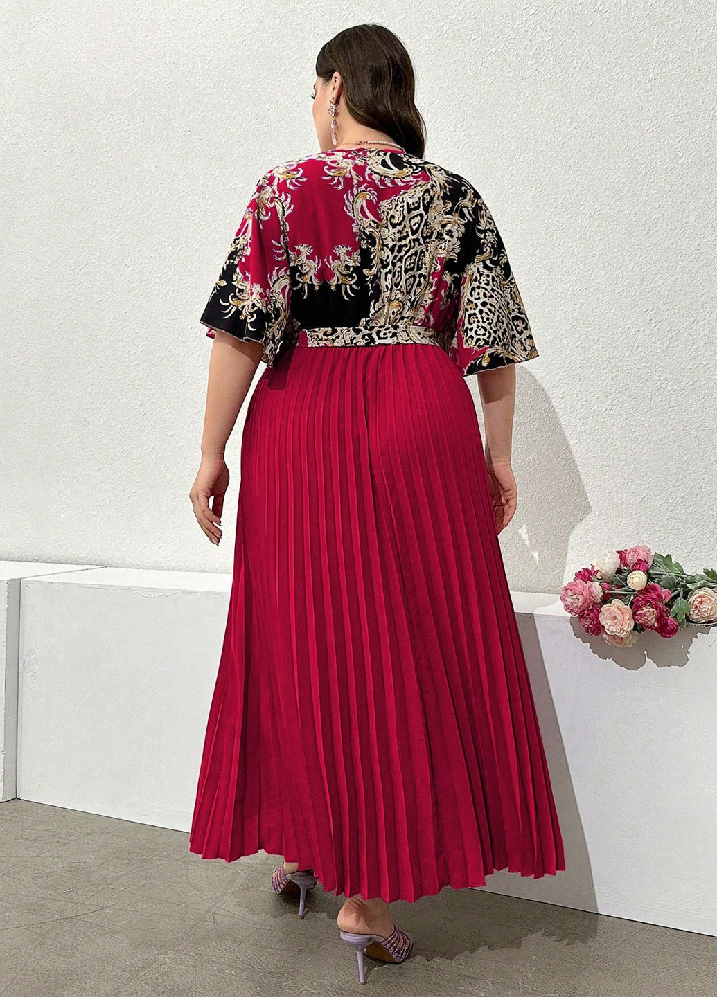 Комбинированное вечернее платье плиссированное SHEIN с рисунком