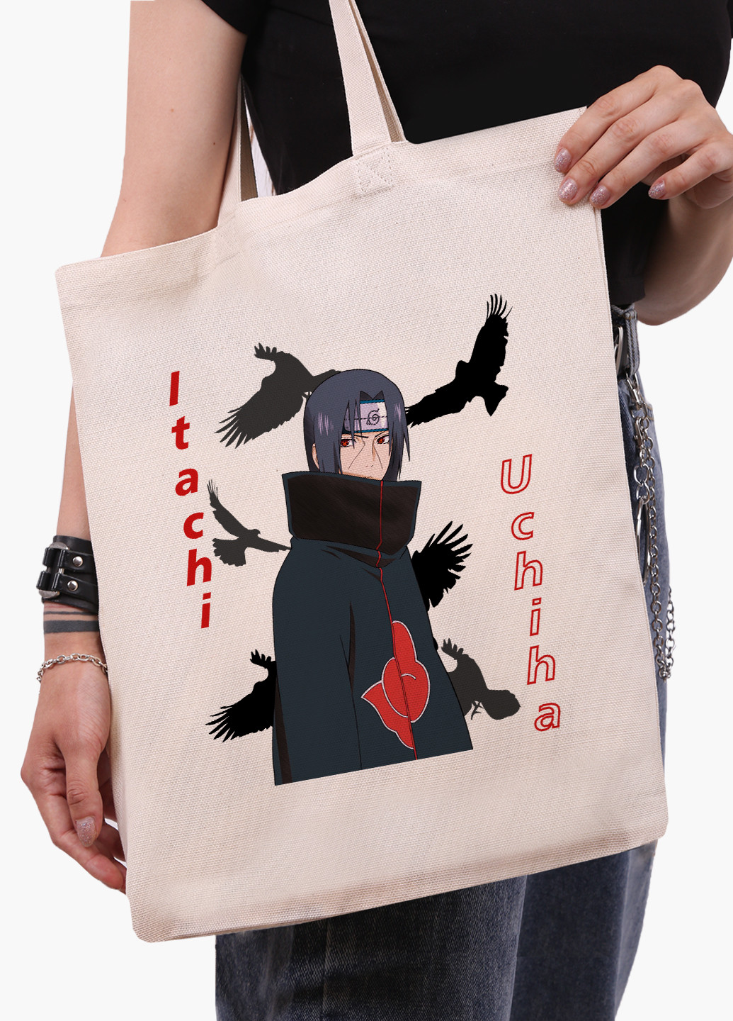 Еко сумка шоппер біла Ітачі Учіха (Itachi Uchiha) (9227-2821-WT-1) Еко сумка шоппер біла 41*35 см MobiPrint (221682901)