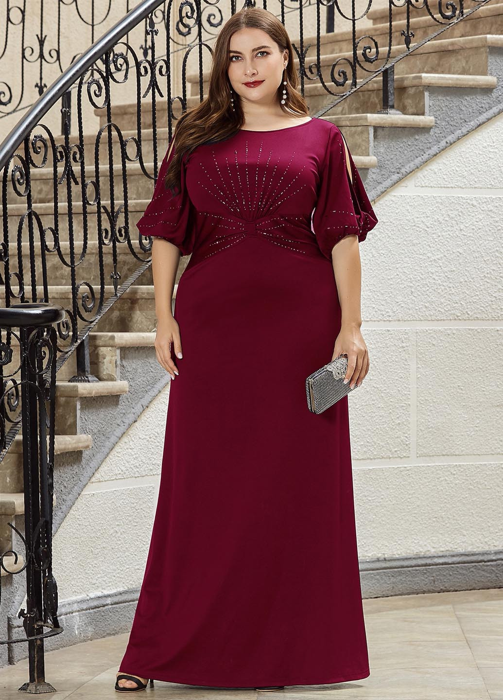 Бордовое праздничный, вечернее платье годе SHEIN однотонное