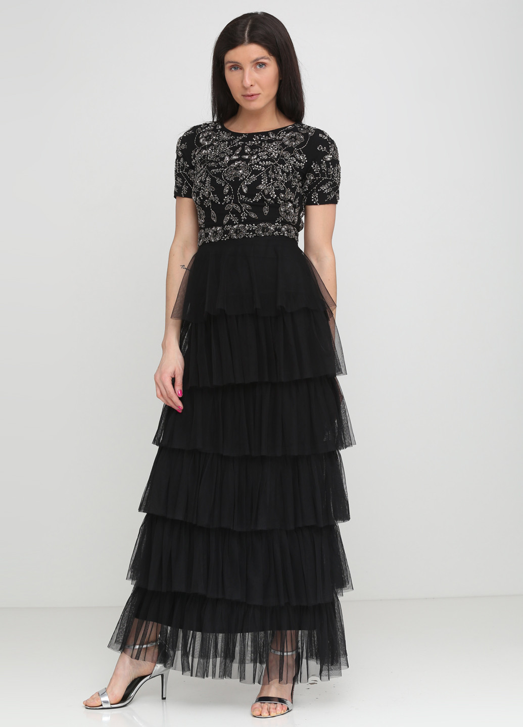 Чорна вечірня сукня Lace & Beads однотонна
