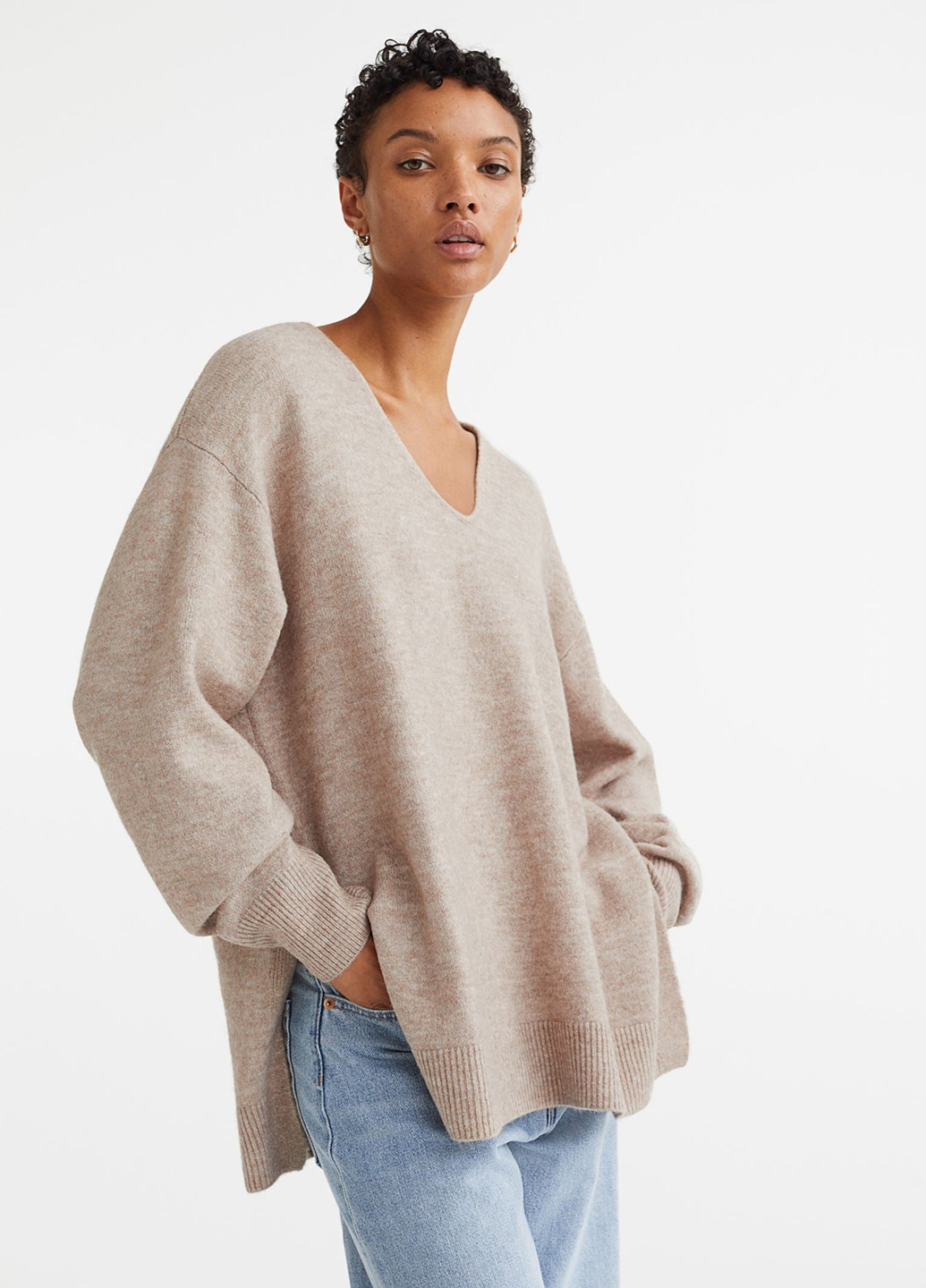 Світло-бежевий зимовий светр зимовий вільного крою пуловер H&M