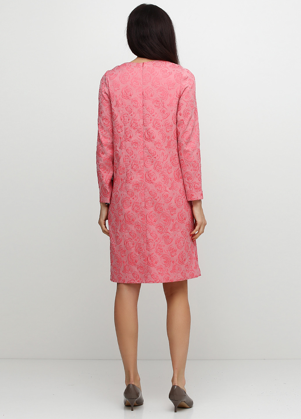 Светло-розовое кэжуал платье с длинным рукавом Space с цветочным принтом