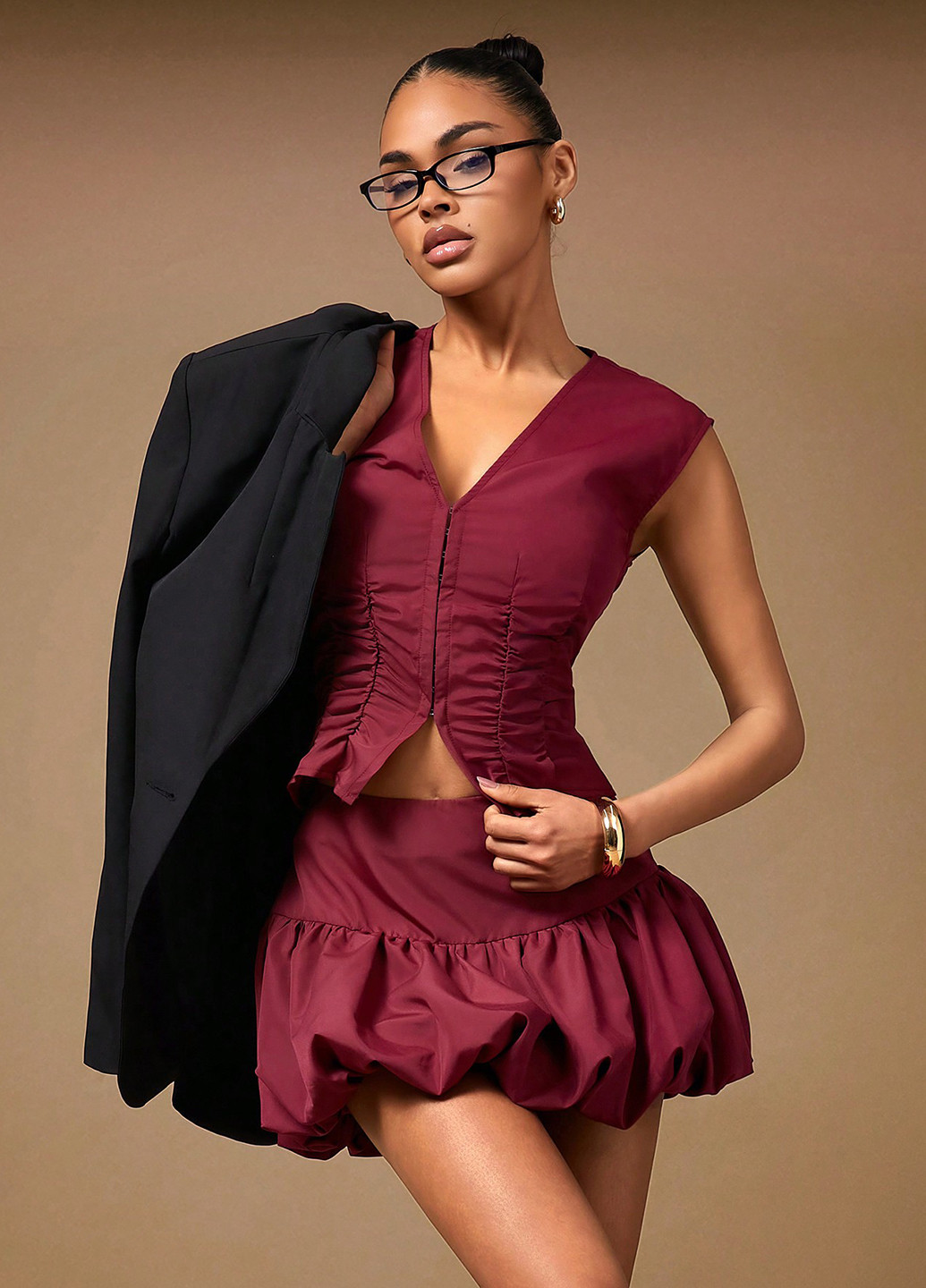 Бордовая кэжуал однотонная юбка SHEIN клешированная, тюльпан