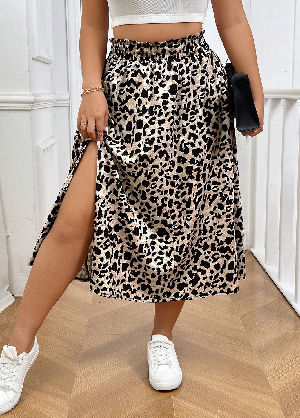 Разноцветная кэжуал леопардовая юбка SHEIN а-силуэта (трапеция)