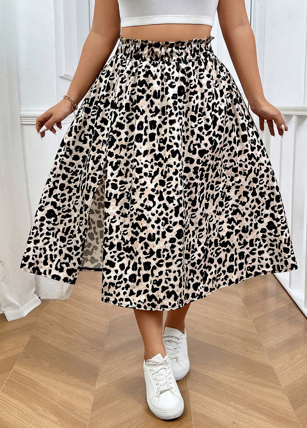 Разноцветная кэжуал леопардовая юбка SHEIN а-силуэта (трапеция)