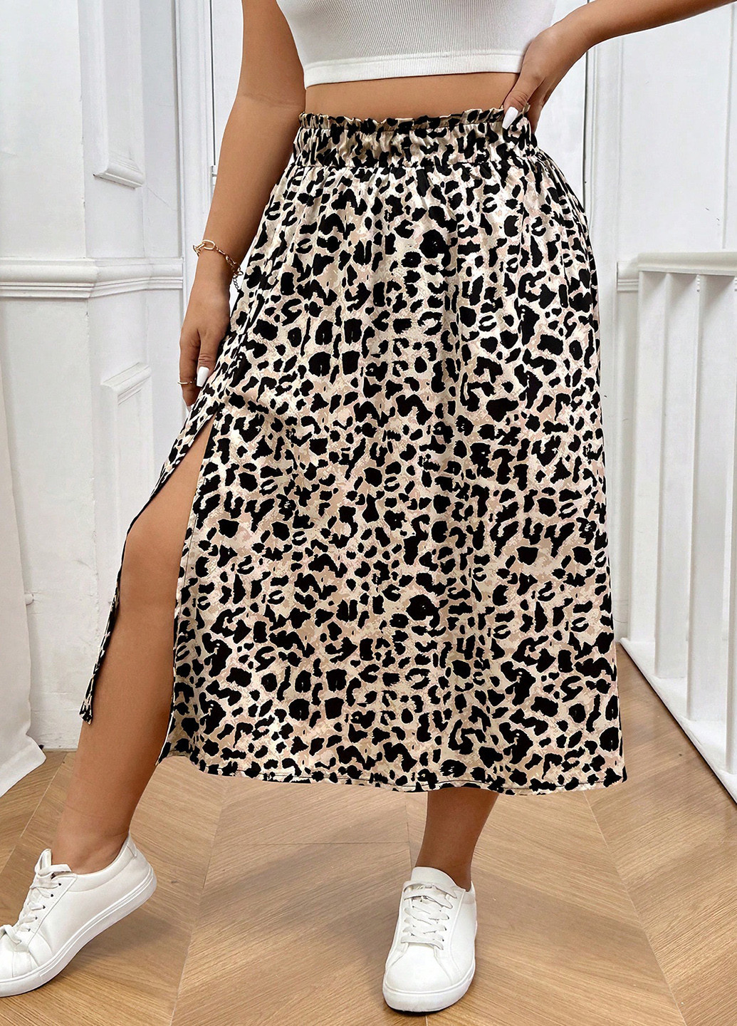 Разноцветная кэжуал леопардовая юбка SHEIN а-силуэта (трапеция)