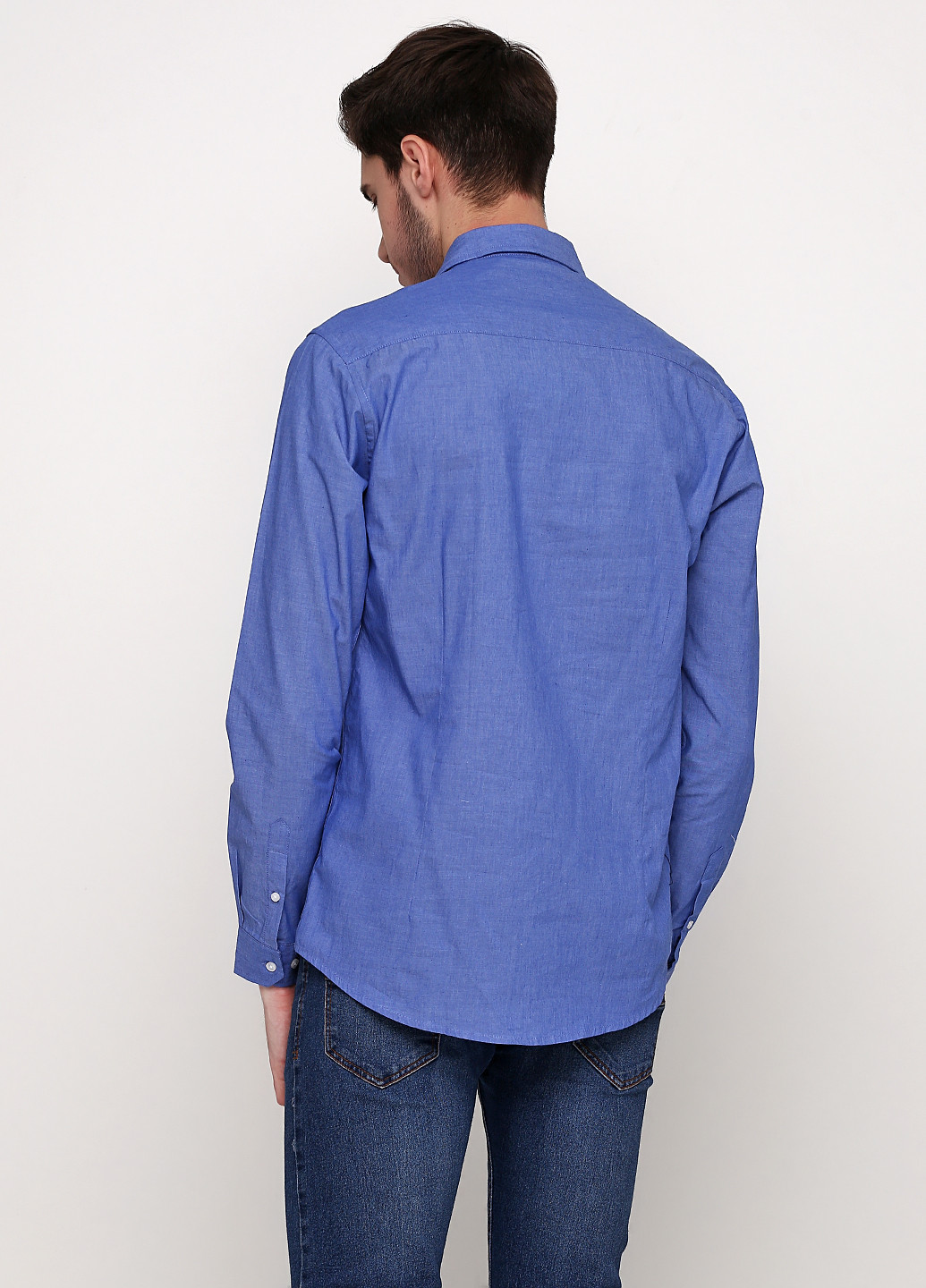 Синяя кэжуал рубашка однотонная Pierre Cardin