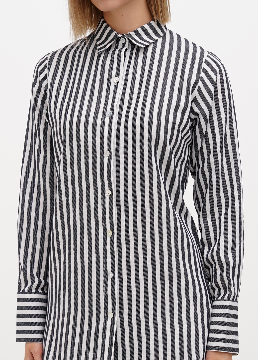 Темно-синее кэжуал платье рубашка Sassofono Club в полоску