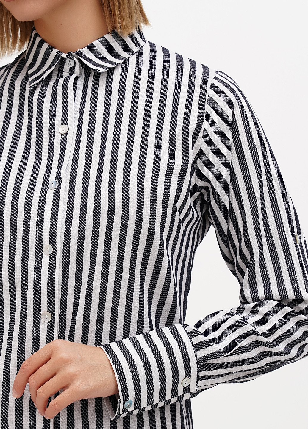 Темно-синее кэжуал платье рубашка Sassofono Club в полоску