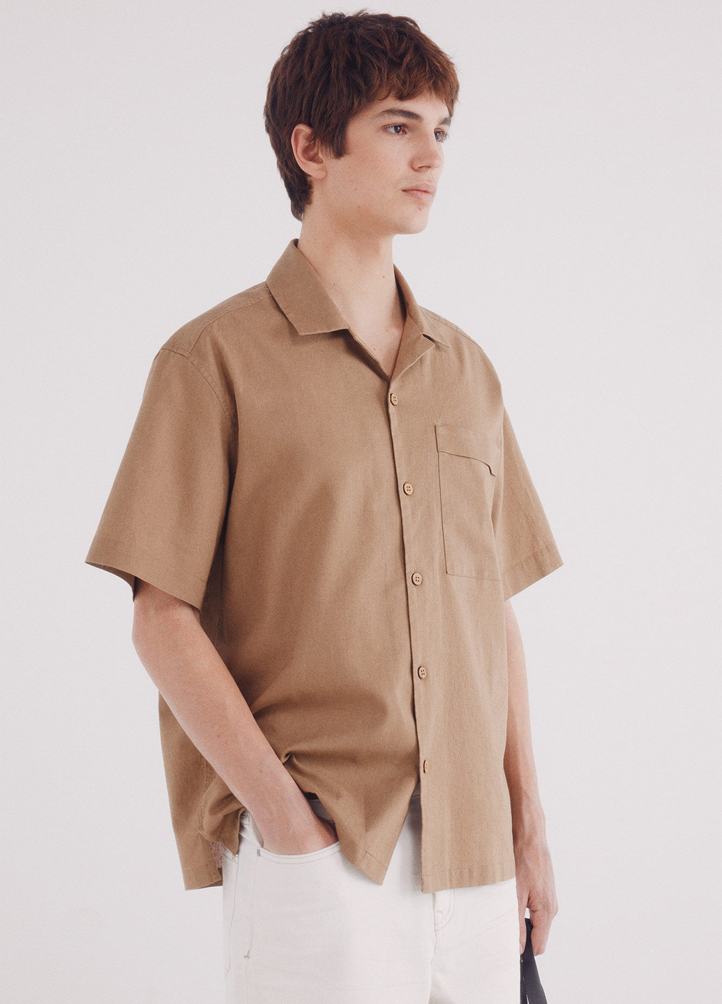 Песочная кэжуал рубашка однотонная Springfield