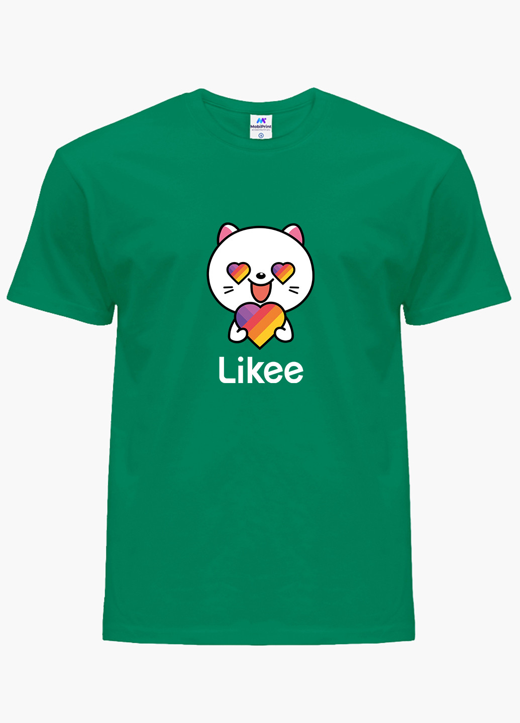 Зеленая демисезонная футболка детская лайк котик (likee cat)(9224-1036) MobiPrint