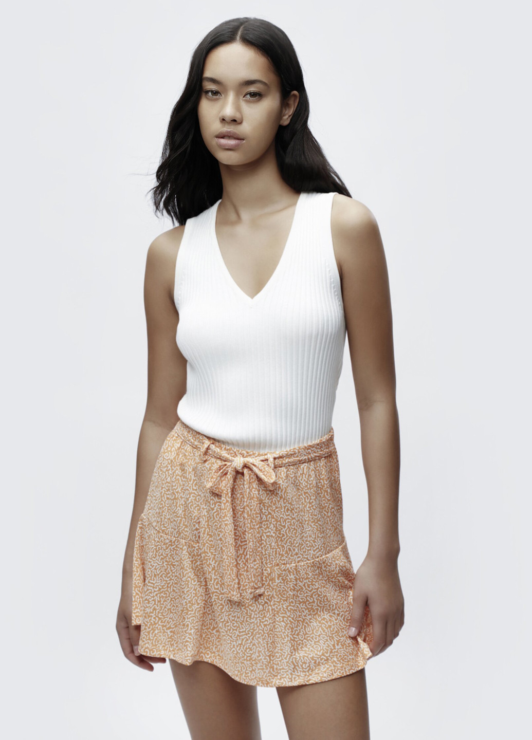 Бежевая кэжуал с геометрическим узором юбка Lefties клешированная