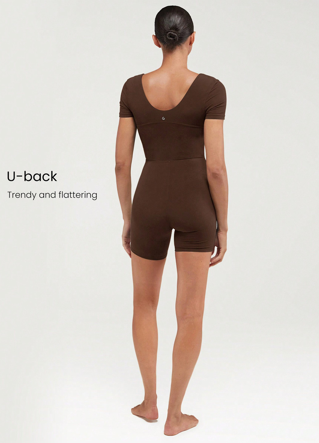 Комбінезон SHEIN комбінезон-шорти однотонний коричневий спортивний поліамід, трикотаж