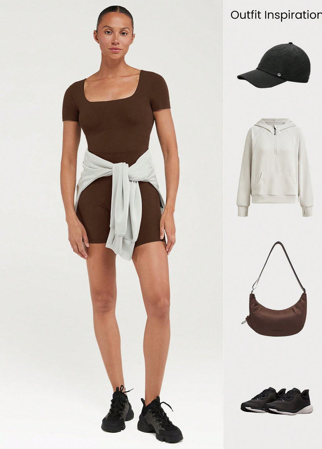 Комбінезон SHEIN комбінезон-шорти однотонний коричневий спортивний поліамід, трикотаж