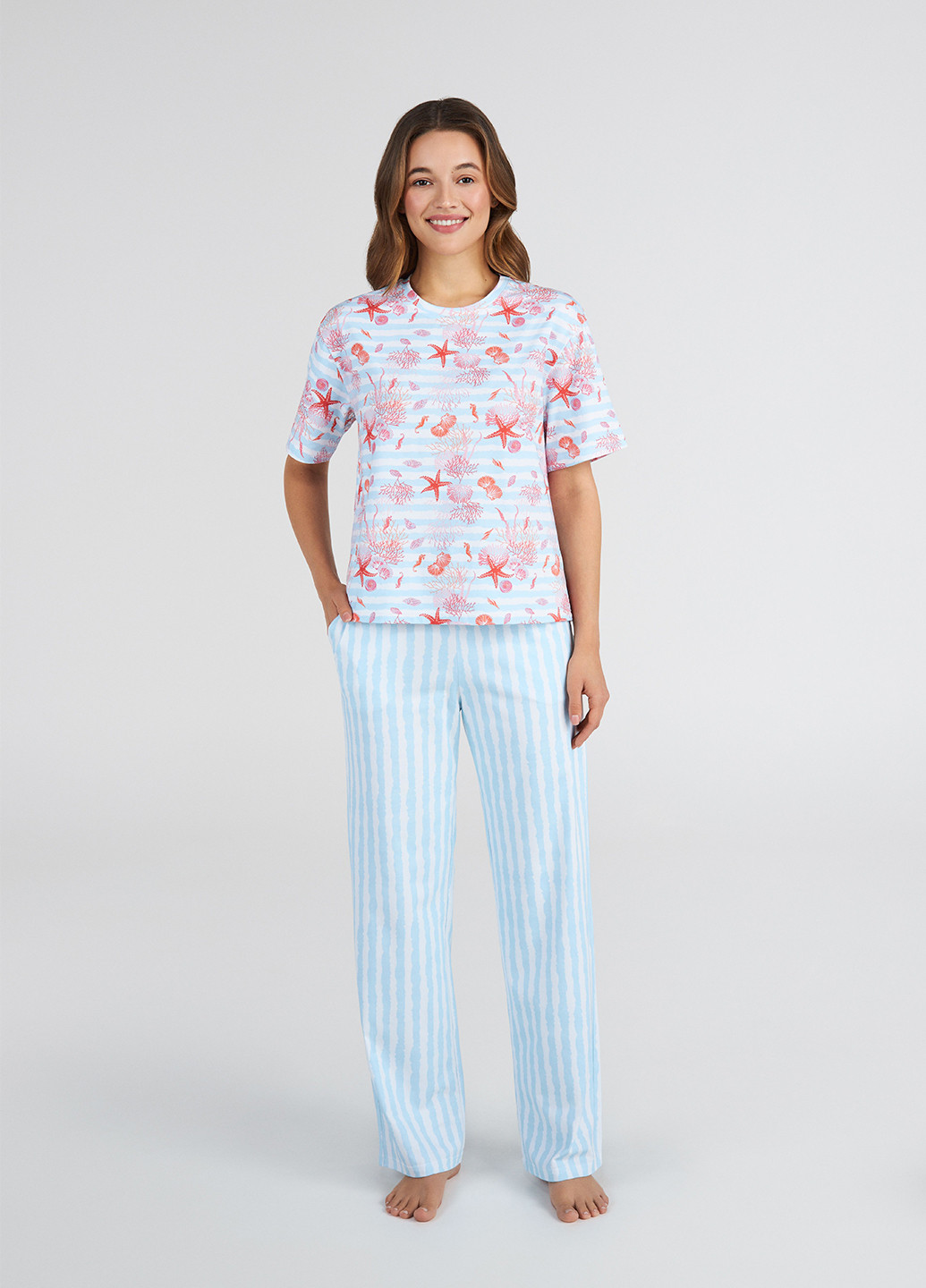 Голубая всесезон пижама (футболка, брюки) футболка + брюки Ellen