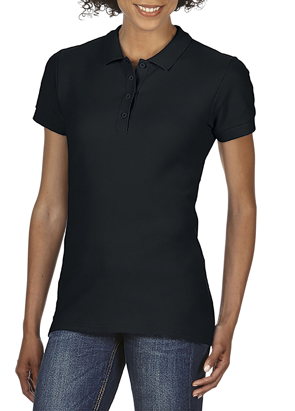 Черная женская футболка-поло Gildan однотонная