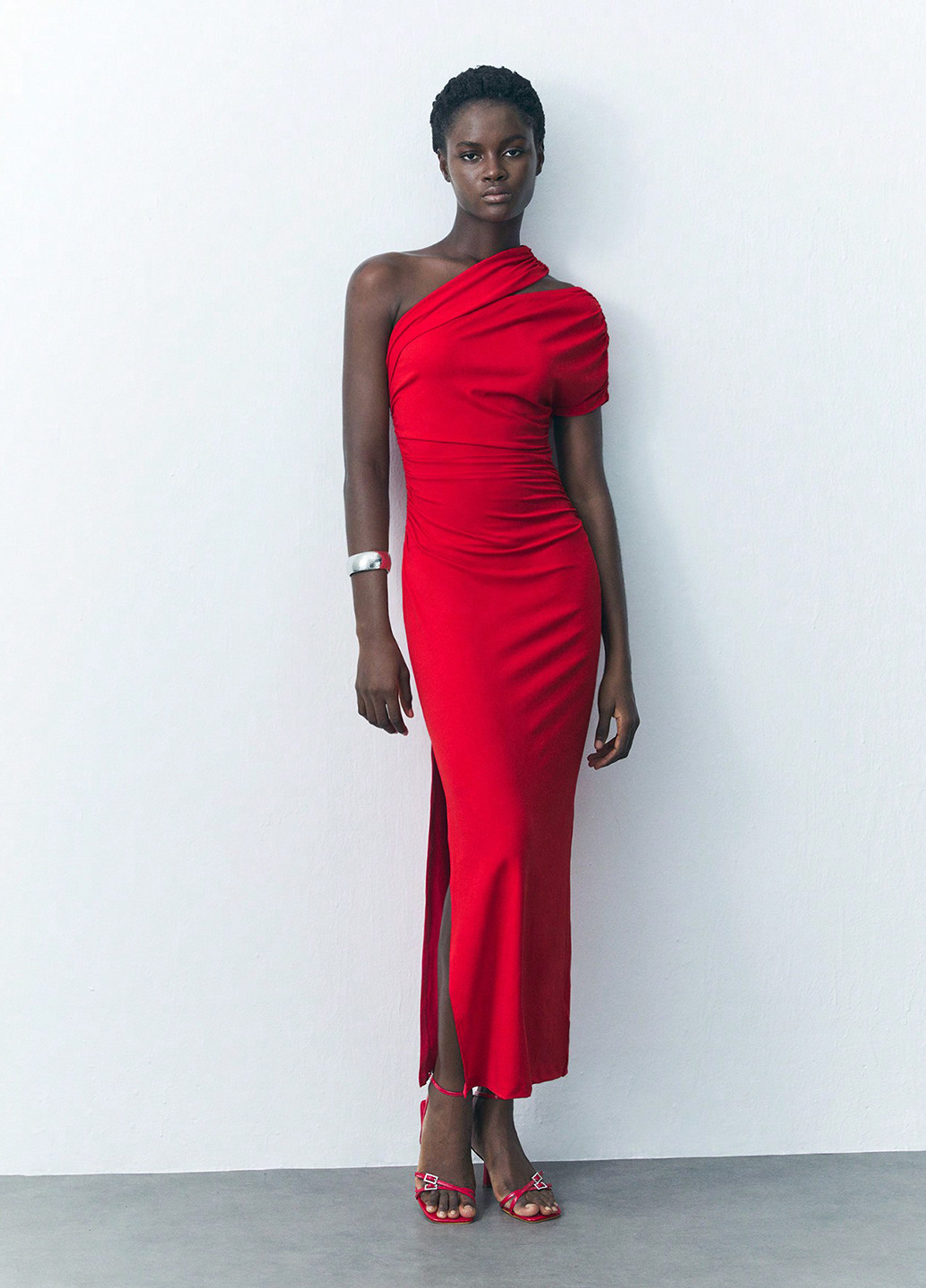 Красное праздничный, вечернее, кэжуал платье на одно плечо SHEIN однотонное