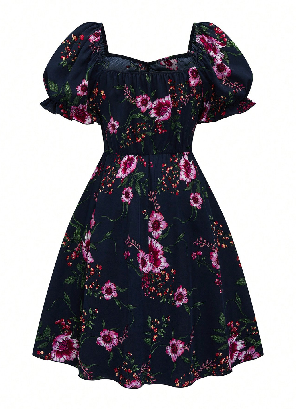 Чорна кежуал сукня з спідницею-сонце, в стилі армпір SHEIN з квітковим принтом