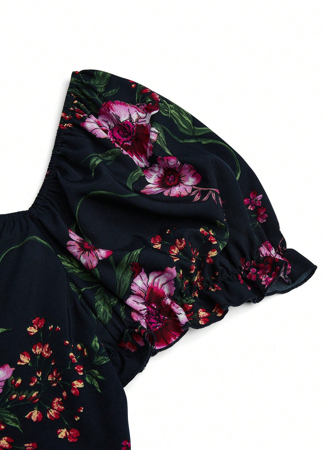 Чорна кежуал сукня з спідницею-сонце, в стилі армпір SHEIN з квітковим принтом