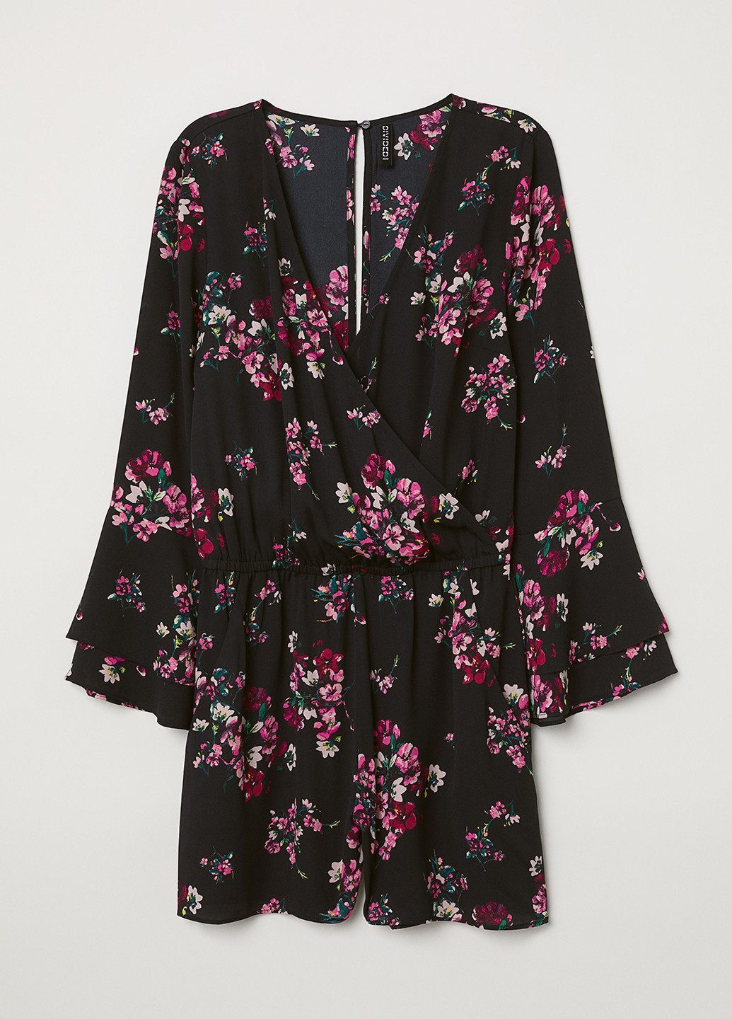 Комбинезон H&M комбинезон-шорты цветочный чёрный кэжуал