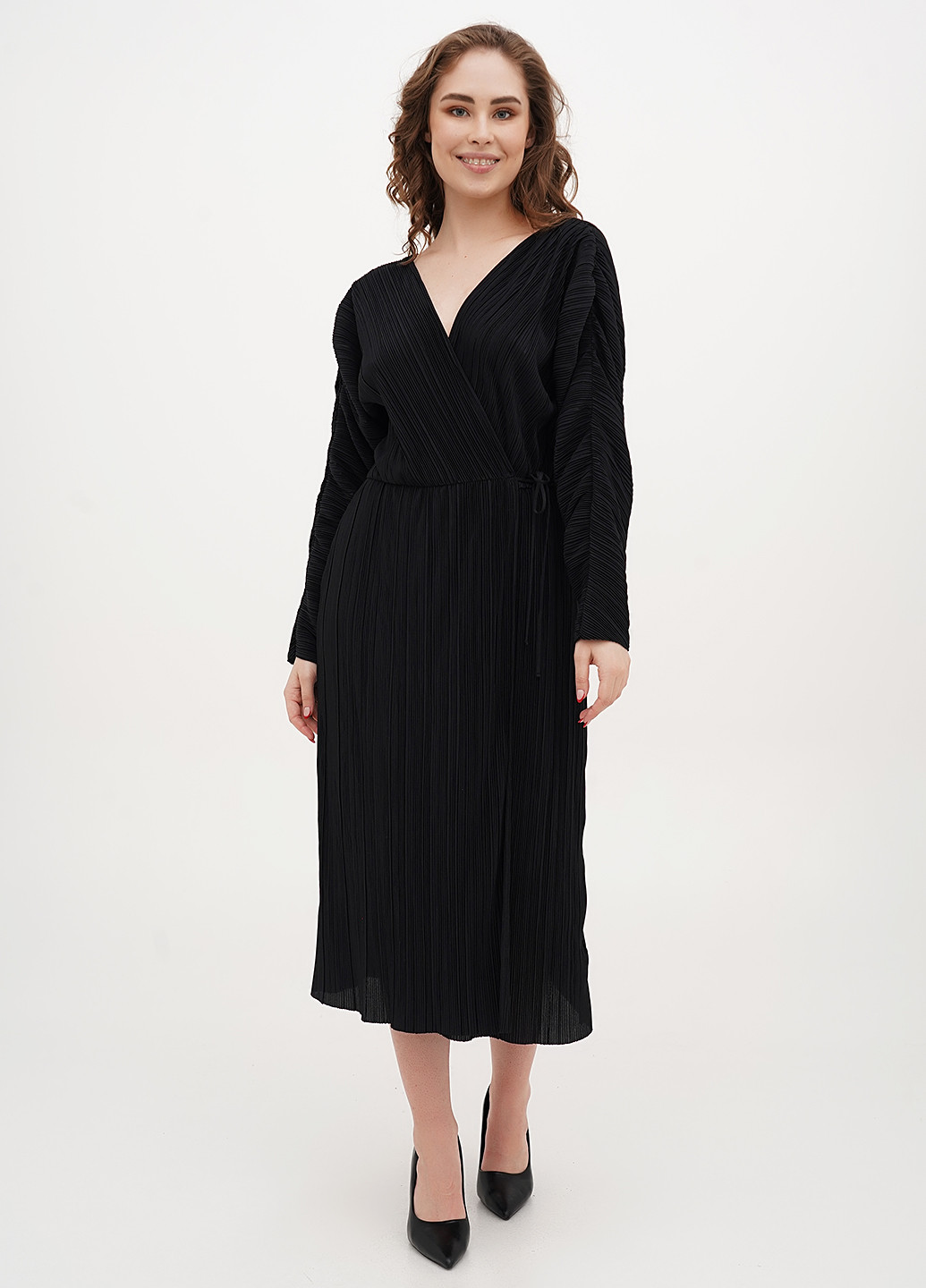 Чорна вечірня, кежуал сукня на запах, плісована H&M однотонна