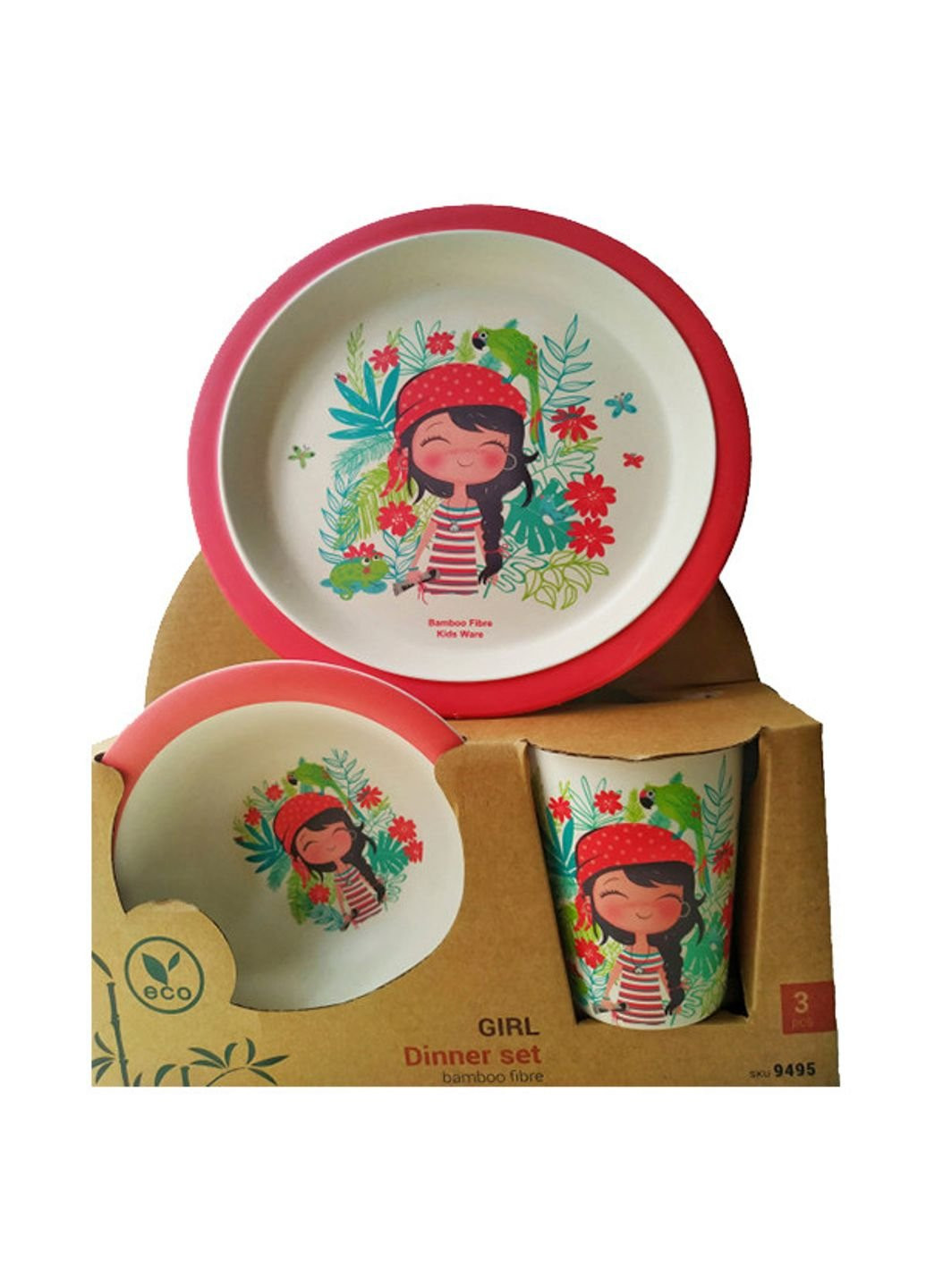 Детский набор посуды Девочка FS-9495 3 предмета красный Fissman (253624599)